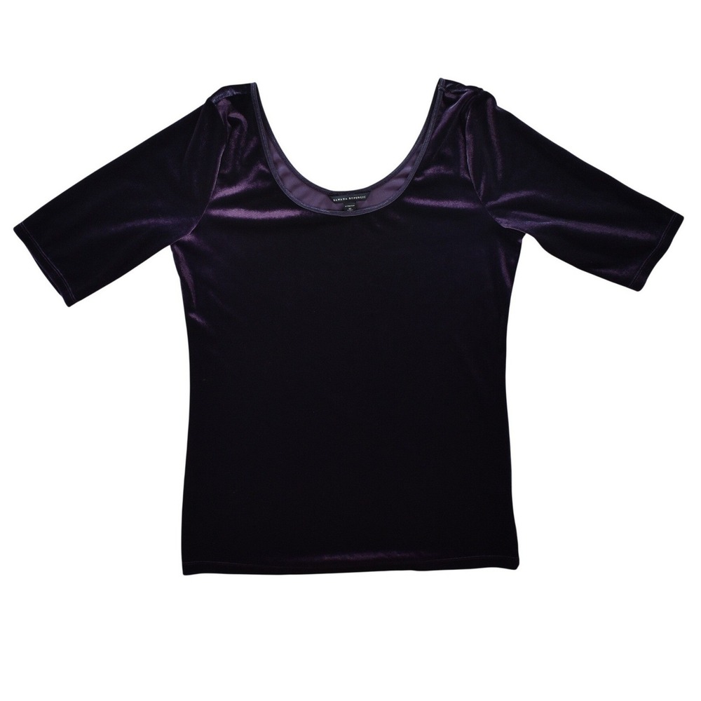 Banana Republic Womens Purple Stretch Velvet Scoop Neck Short Sleeve Top Size M